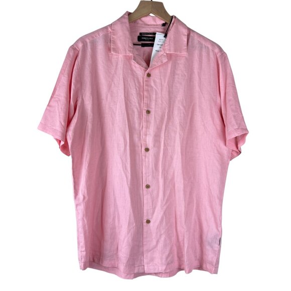 NWT Kenneth Cole Mens Washed Pink Short Sleeve Linen Shirt - Picture 1 of 5